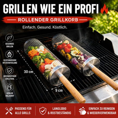 Der rollende Edelstahl-Grillkorb für Gemüse, Garnelen & kleine BBQ-Zutaten.🔥