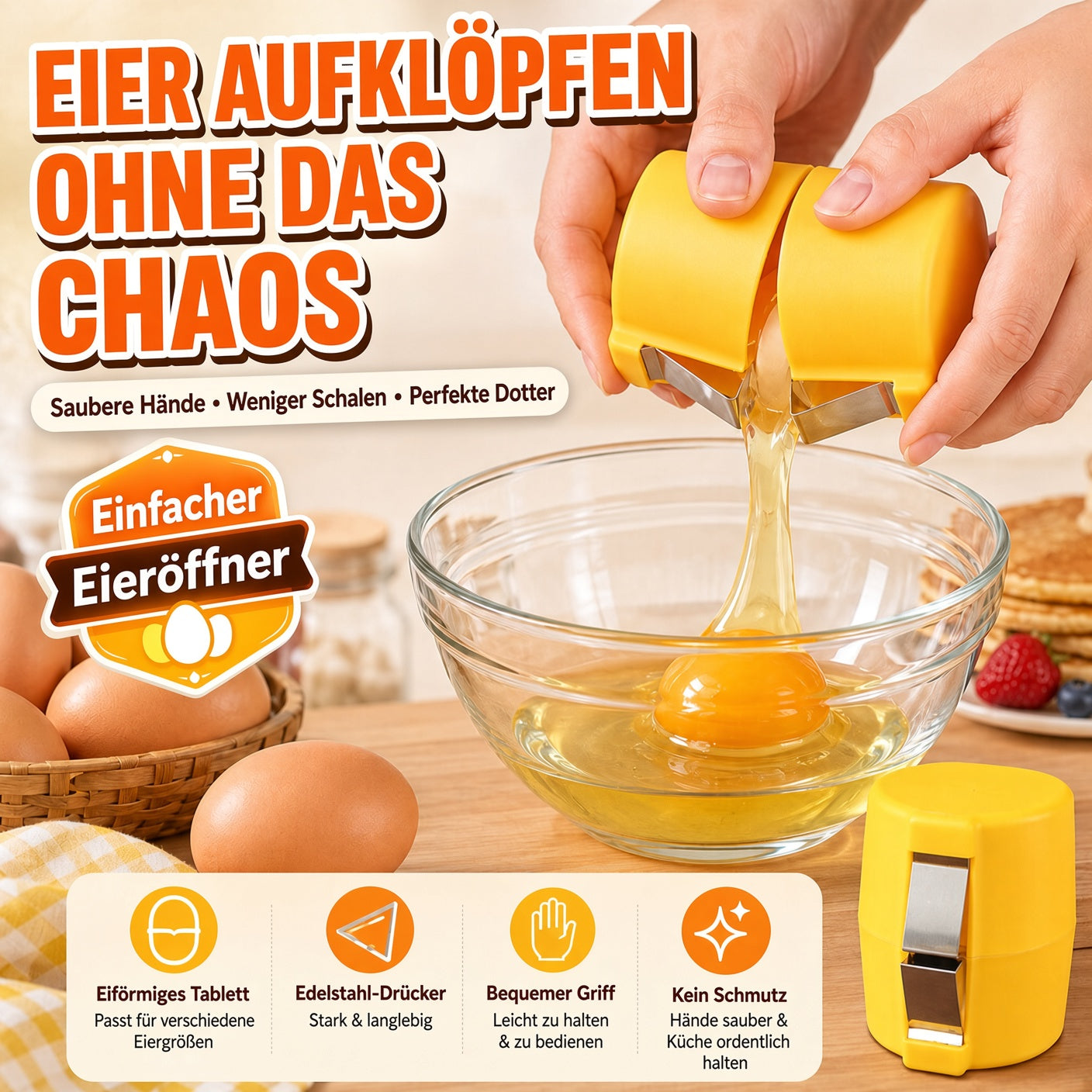 🥚🍳 Nur für kurze Zeit 😮‍💨 1 kaufen, 1 GRATIS! 🍳 Schneller Eieröffner – Hunderte Eier schneller und sauberer öffnen 🔥