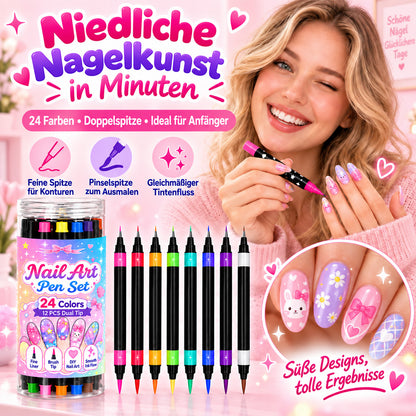 💅 NUR FÜR KURZE ZEIT: 50 % RABATT! 💥 24-Farben Nail-Art-Stifte mit Doppelspitze – Ausmalen & Gestalten in einem Set ✨