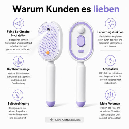 💖Elektrische Kopfhaut-Massagebürste 💆‍♀️ – Selbstreinigend 🧼, entwirrt ohne Ziepen ✨ mit Feuchtigkeitsspray 💨 | Für trockenes & strapaziertes Haar 🌟