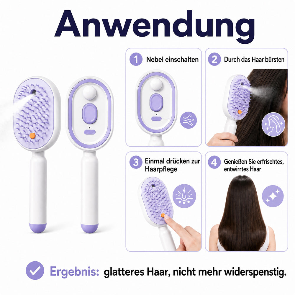 💖Elektrische Kopfhaut-Massagebürste 💆‍♀️ – Selbstreinigend 🧼, entwirrt ohne Ziepen ✨ mit Feuchtigkeitsspray 💨 | Für trockenes & strapaziertes Haar 🌟