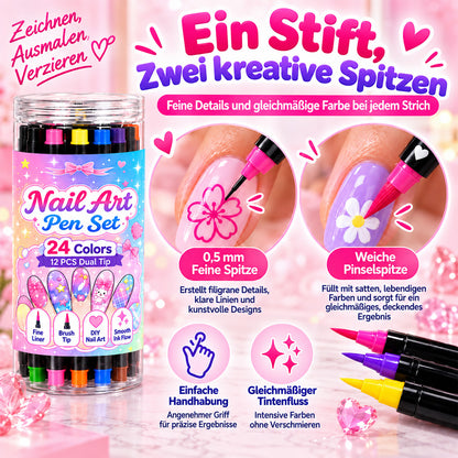 💅 NUR FÜR KURZE ZEIT: 50 % RABATT! 💥 24-Farben Nail-Art-Stifte mit Doppelspitze – Ausmalen & Gestalten in einem Set ✨