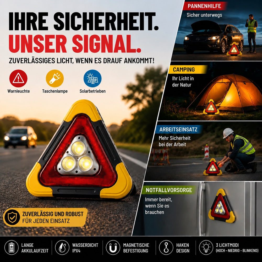🚗Großes Sonderangebot – 51 % Rabatt🆘3-IN-1 Dreieckige Solar-Notfall-Signalleuchte für den Straßenrand✨