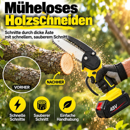 UPSELL🔥 57 % Rabatt+Kostenloser Versand ! Mini-Elektrosäge mit Sicherheitsschloss – Klein, aber kraftvoll! ✋️ Einhandbedienung, Sicherheitsschutz, 48V Akku ⚡ Limitiertes Angebot ⏳