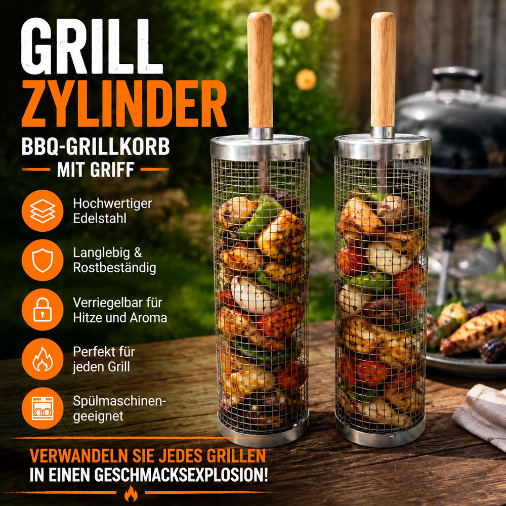 Der rollende Edelstahl-Grillkorb für Gemüse, Garnelen & kleine BBQ-Zutaten.🔥