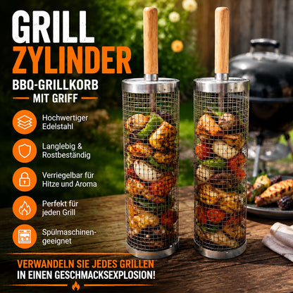 Der rollende Edelstahl-Grillkorb für Gemüse, Garnelen & kleine BBQ-Zutaten.🔥