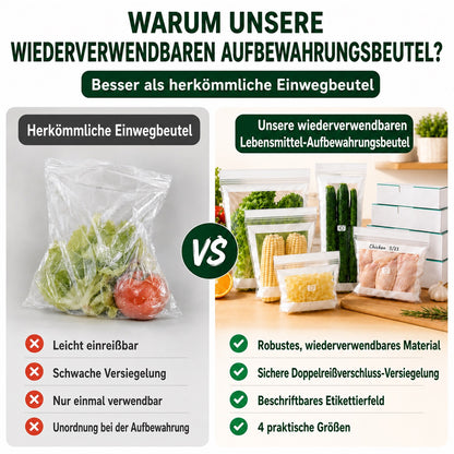 Transparente, lebensmittelechte Frischhaltebeutel mit verstärktem Doppelverschluss