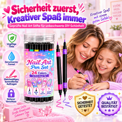 💅 NUR FÜR KURZE ZEIT: 50 % RABATT! 💥 24-Farben Nail-Art-Stifte mit Doppelspitze – Ausmalen & Gestalten in einem Set ✨