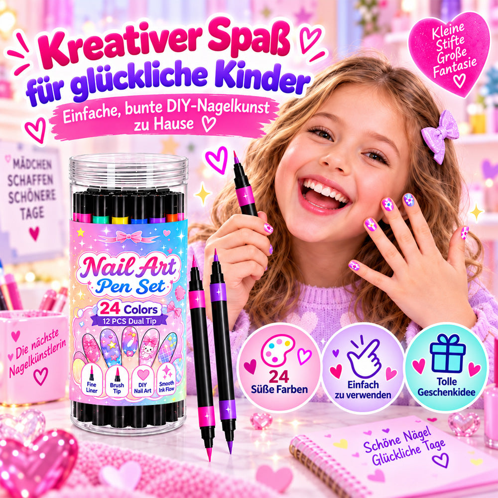 💅 NUR FÜR KURZE ZEIT: 50 % RABATT! 💥 24-Farben Nail-Art-Stifte mit Doppelspitze – Ausmalen & Gestalten in einem Set ✨