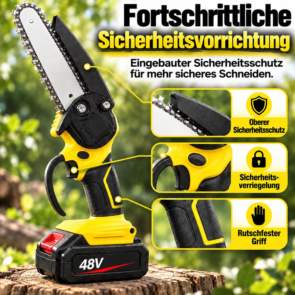 UPSELL🔥 57 % Rabatt+Kostenloser Versand ! Mini-Elektrosäge mit Sicherheitsschloss – Klein, aber kraftvoll! ✋️ Einhandbedienung, Sicherheitsschutz, 48V Akku ⚡ Limitiertes Angebot ⏳