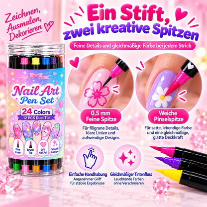 💅 NUR FÜR KURZE ZEIT: 50 % RABATT! 💥 24-Farben Nail-Art-Stifte mit Doppelspitze – Ausmalen & Gestalten in einem Set ✨