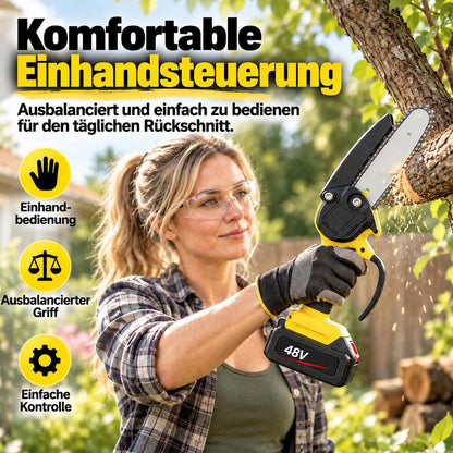 UPSELL🔥 57 % Rabatt+Kostenloser Versand ! Mini-Elektrosäge mit Sicherheitsschloss – Klein, aber kraftvoll! ✋️ Einhandbedienung, Sicherheitsschutz, 48V Akku ⚡ Limitiertes Angebot ⏳