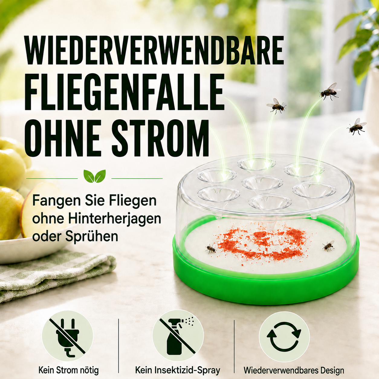 🏠🛡️Reusable Non-Electric Fly Trap--Near kitchen sinks, trash cans, pet bowls, garage windows, patios, and BBQs.