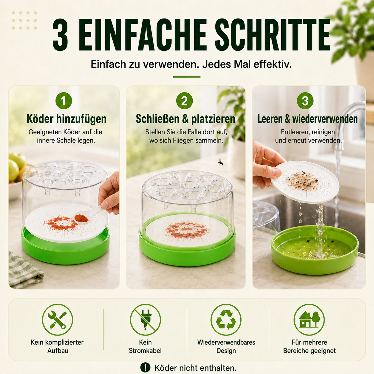 🏠🛡️Reusable Non-Electric Fly Trap--Near kitchen sinks, trash cans, pet bowls, garage windows, patios, and BBQs.