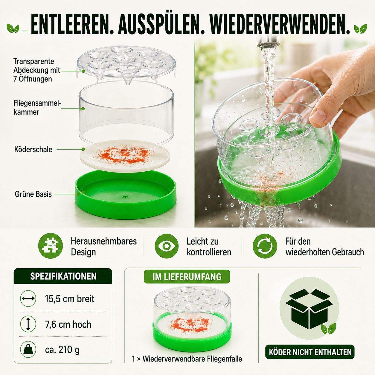 🏠🛡️Reusable Non-Electric Fly Trap--Near kitchen sinks, trash cans, pet bowls, garage windows, patios, and BBQs.