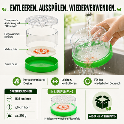 🏠🛡️Reusable Non-Electric Fly Trap--Near kitchen sinks, trash cans, pet bowls, garage windows, patios, and BBQs.