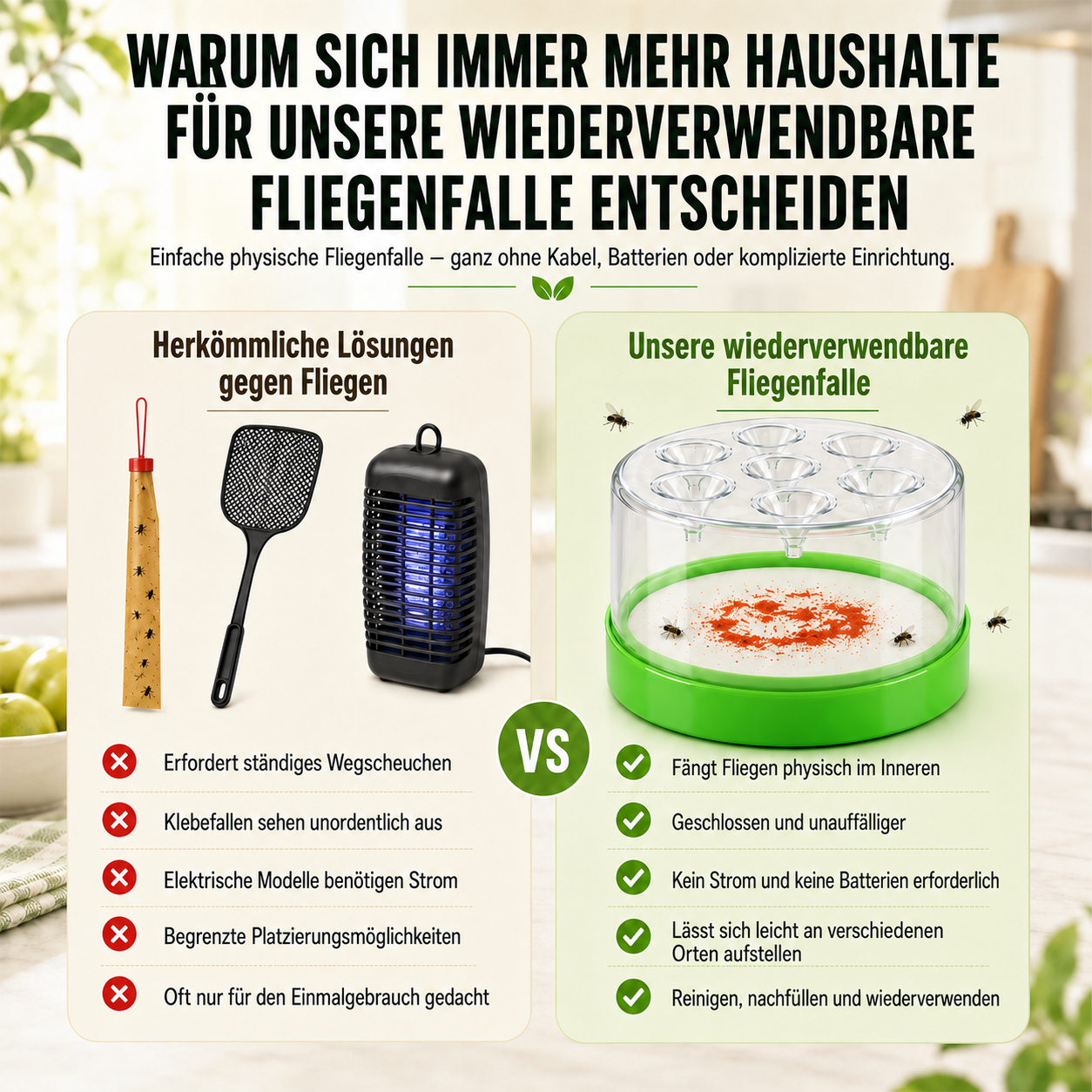 🏠🛡️Reusable Non-Electric Fly Trap--Near kitchen sinks, trash cans, pet bowls, garage windows, patios, and BBQs.
