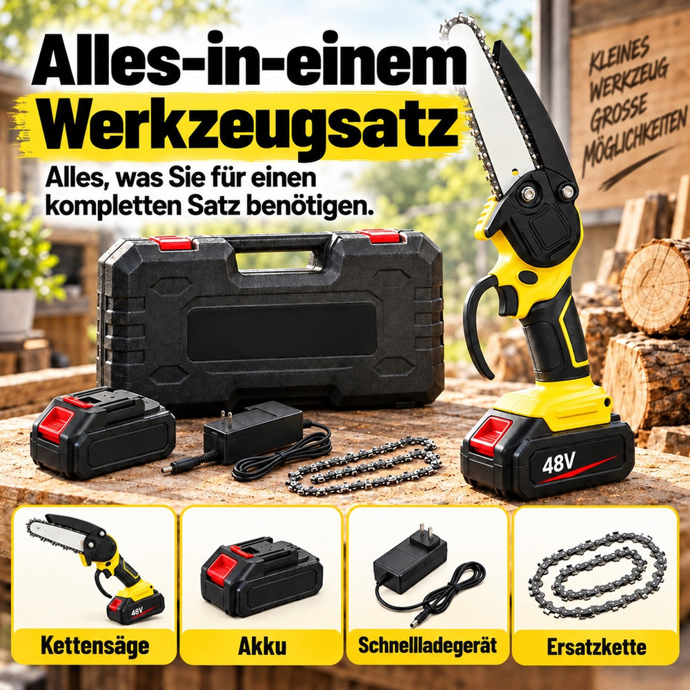 UPSELL🔥 57 % Rabatt+Kostenloser Versand ! Mini-Elektrosäge mit Sicherheitsschloss – Klein, aber kraftvoll! ✋️ Einhandbedienung, Sicherheitsschutz, 48V Akku ⚡ Limitiertes Angebot ⏳