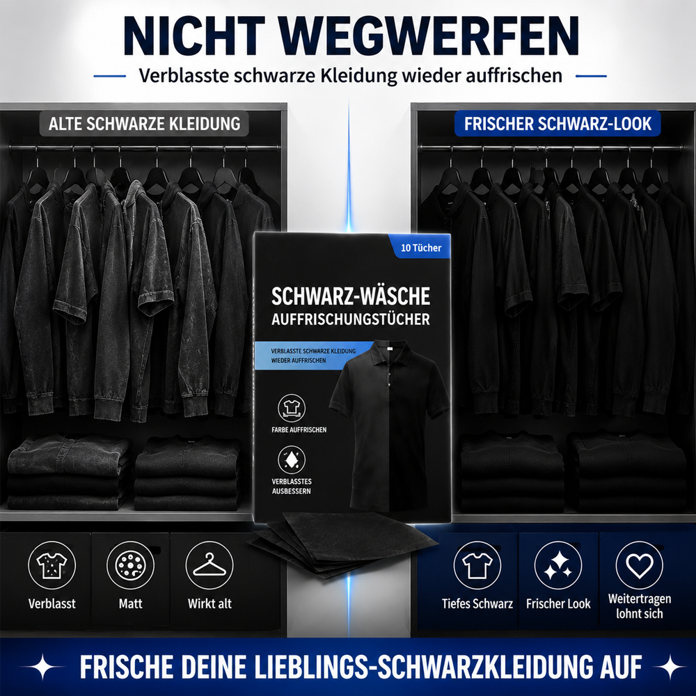 1 kaufen 1 GRATIS dazu🫧Schwarz-Wäsche Auffrischungstücher🖤Verblasste schwarze Kleidung wieder wie neu aussehen lassen