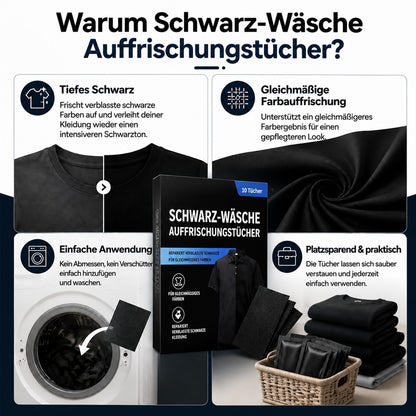 1 kaufen 1 GRATIS dazu🫧Schwarz-Wäsche Auffrischungstücher🖤Verblasste schwarze Kleidung wieder wie neu aussehen lassen