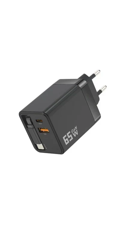 3-in-1-GaN-Ladegerät, 80 W MAX skalierbares Schnelllademodul mit Typ-C-Kabel und 2 USB-Anschlüssen