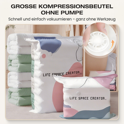 🧳💨 50 % RABATT! Vakuum-Aufbewahrungsbeutel ohne Pumpe – Einfach zusammendrücken und verschließen, ganz ohne Pumpe. Spart bis zu 80 % Platz und hält Kleidung trocken sowie staubfrei. Perfekt für voluminöse Bettwäsche und saisonale Kleidung. 🛏️🗄️