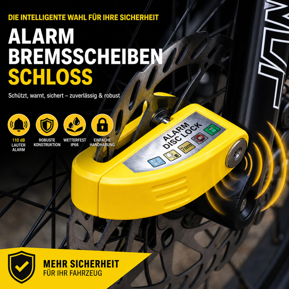 🔒 Scheibenbremsschloss für Motorräder/Fahrräder mit Alarmfunktion | Sofortige Sicherheit, wirksame Abschreckung 🚨