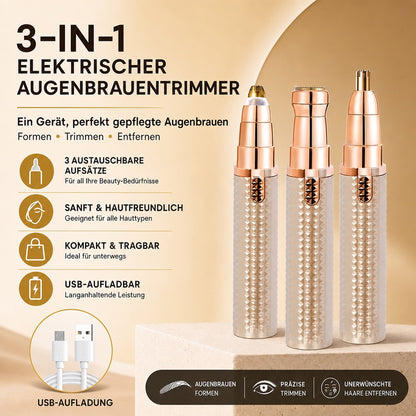 3-in-1 elektrischer Beauty-Trimmer – mit Wechselaufsätzen für Augenbrauen, Gesicht & Detailpflege – für einen gepflegten Look jederzeit und überall 🌍✨