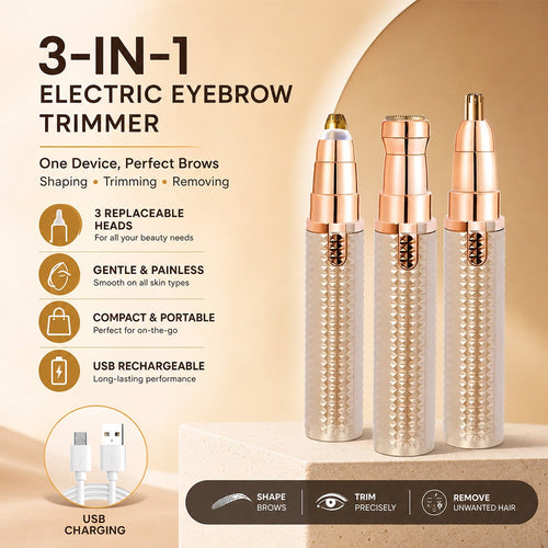 3-in-1 elektrischer Beauty-Trimmer – mit Wechselaufsätzen für Augenbrauen, Gesicht & Detailpflege – für einen gepflegten Look jederzeit und überall 🌍✨