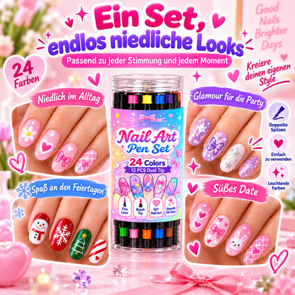 💅 NUR FÜR KURZE ZEIT: 50 % RABATT! 💥 24-Farben Nail-Art-Stifte mit Doppelspitze – Ausmalen & Gestalten in einem Set ✨