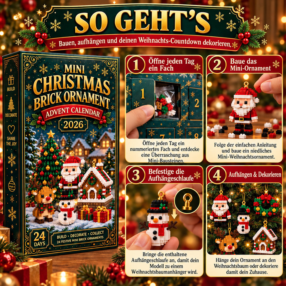 ⏳ Nur heute 50 % sparen – 🎄 24-Tage Mini-Weihnachtsanhänger-Adventskalender | 24 verschiedene festliche Mini-Bausätze mit Aufhängung – perfekt für Weihnachtsbaum, Kränze & festliche Deko 🧱