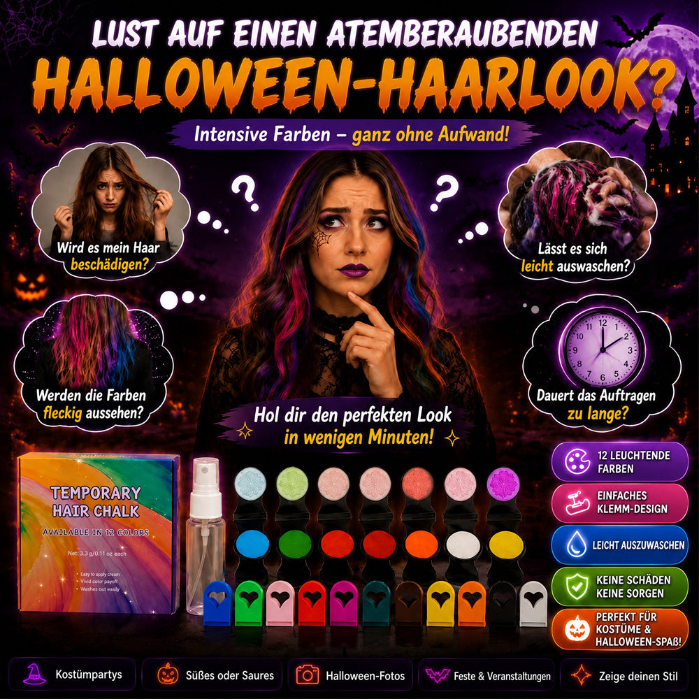 🔥Letzter Tag: 50 % Rabatt!🌈 12-Farben-Set für temporäre Haarkreide mit Applikator