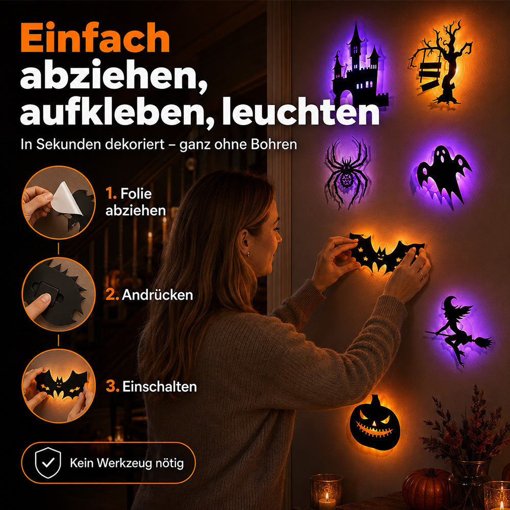 🎃 Leuchtende Halloween LED-Deko👻Für Wände, Türen, Taschen, Kostüme, Hüte, Deko-Zweige & mehr.