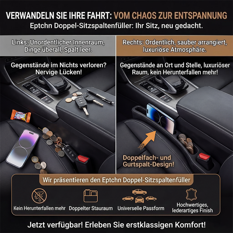 60%OFF🚗Nie wieder das Handy zwischen den Autositzen verlieren💺🌟Universeller Sitzlücken-Füller • Organizer mit Doppel-Fach🌟