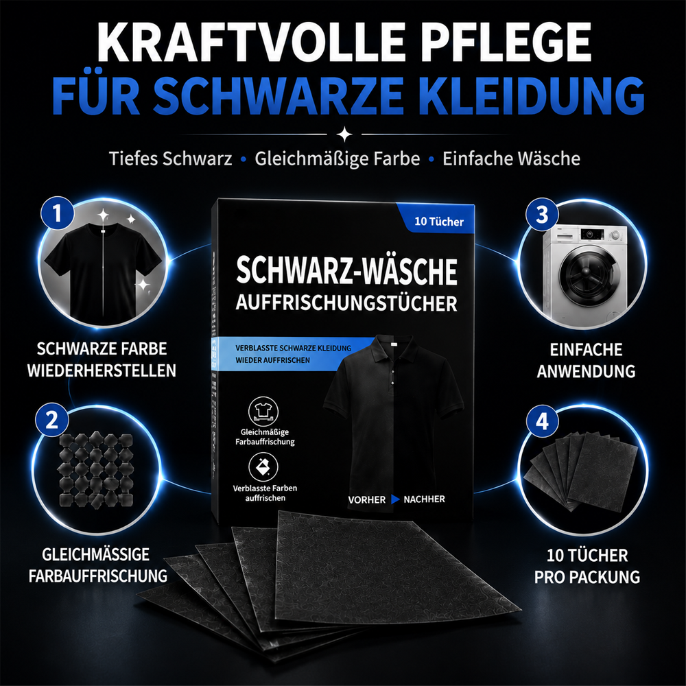 1 kaufen 1 GRATIS dazu🫧Schwarz-Wäsche Auffrischungstücher🖤Verblasste schwarze Kleidung wieder wie neu aussehen lassen