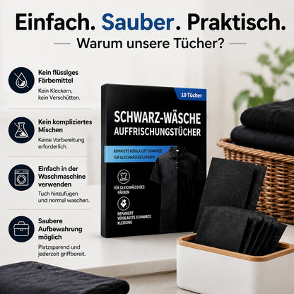 1 kaufen 1 GRATIS dazu🫧Schwarz-Wäsche Auffrischungstücher🖤Verblasste schwarze Kleidung wieder wie neu aussehen lassen
