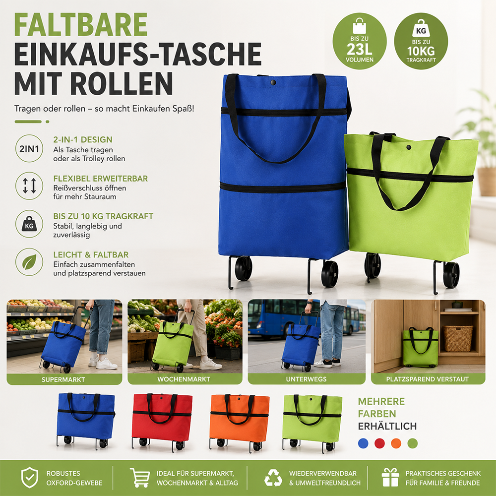 Faltbare Einkaufstasche mit Rollen