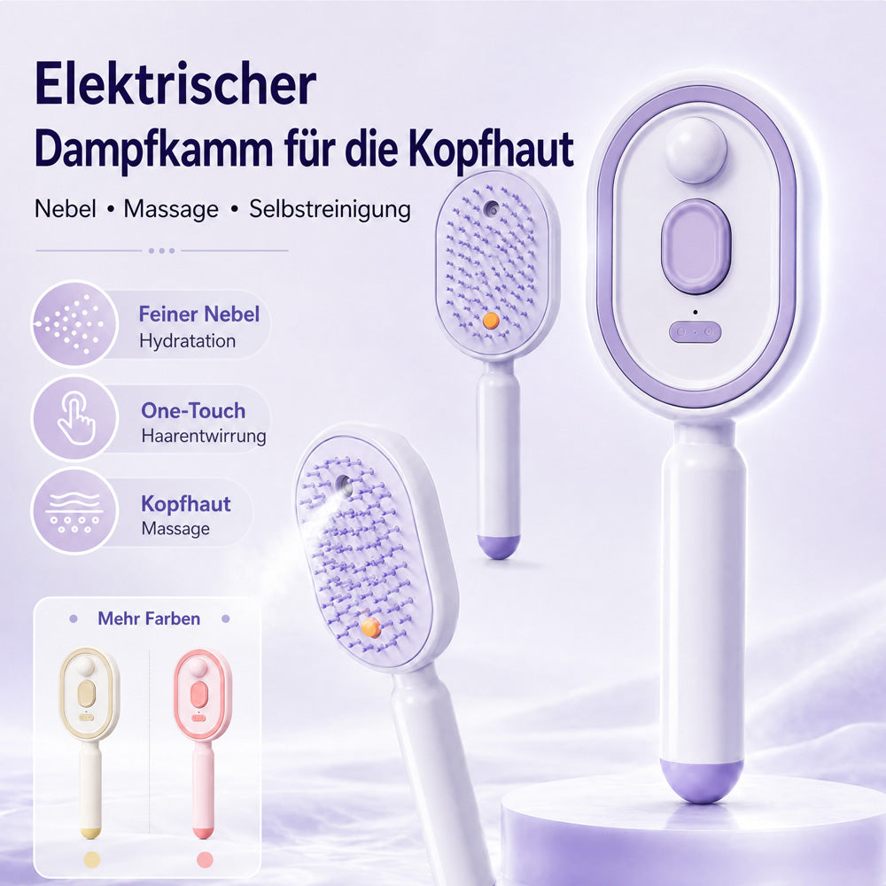 💖Elektrische Kopfhaut-Massagebürste 💆‍♀️ – Selbstreinigend 🧼, entwirrt ohne Ziepen ✨ mit Feuchtigkeitsspray 💨 | Für trockenes & strapaziertes Haar 🌟