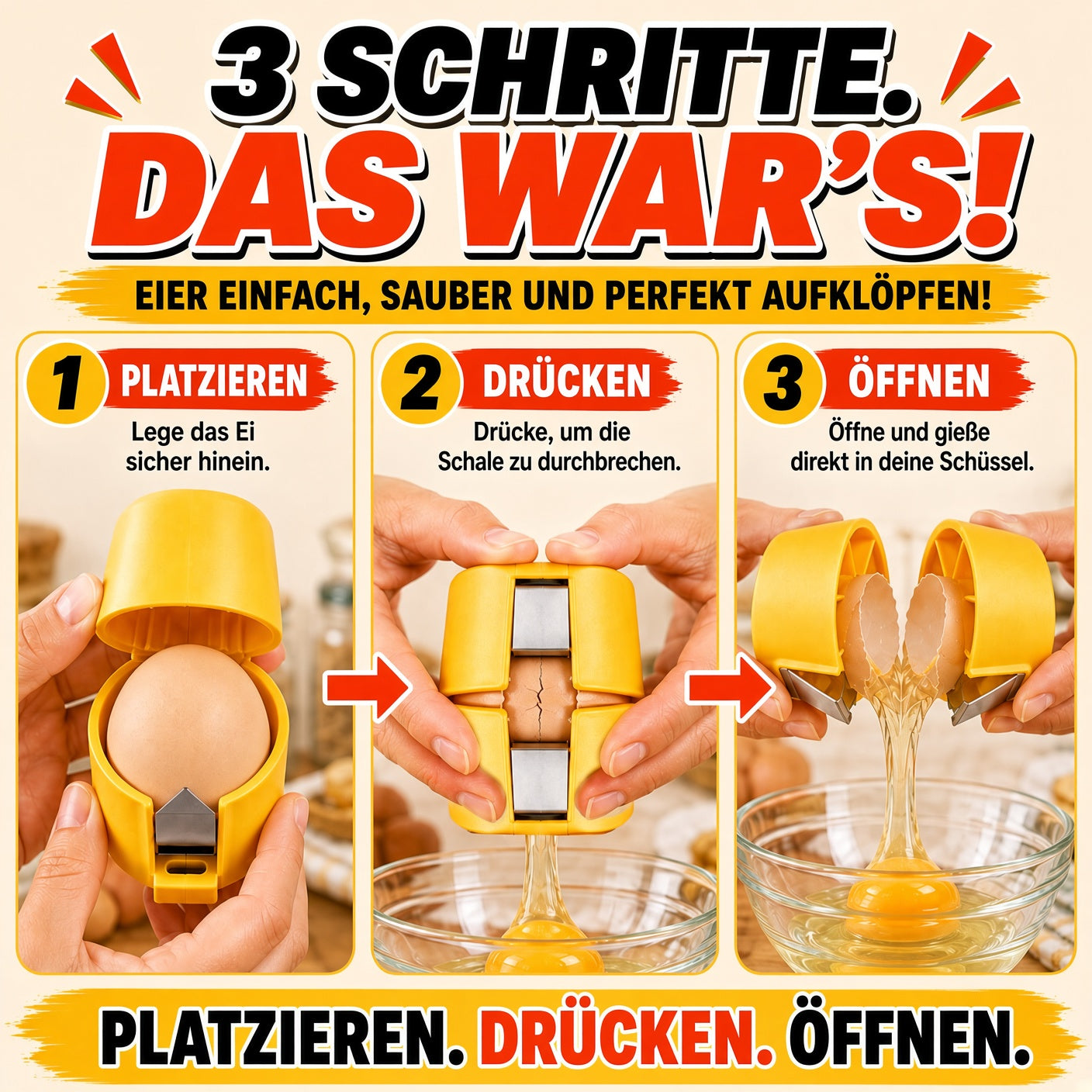 🥚🍳 Nur für kurze Zeit 😮‍💨 1 kaufen, 1 GRATIS! 🍳 Schneller Eieröffner – Hunderte Eier schneller und sauberer öffnen 🔥