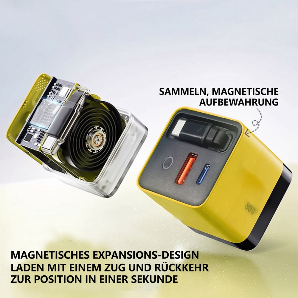 3-in-1-GaN-Ladegerät, 80 W MAX skalierbares Schnelllademodul mit Typ-C-Kabel und 2 USB-Anschlüssen