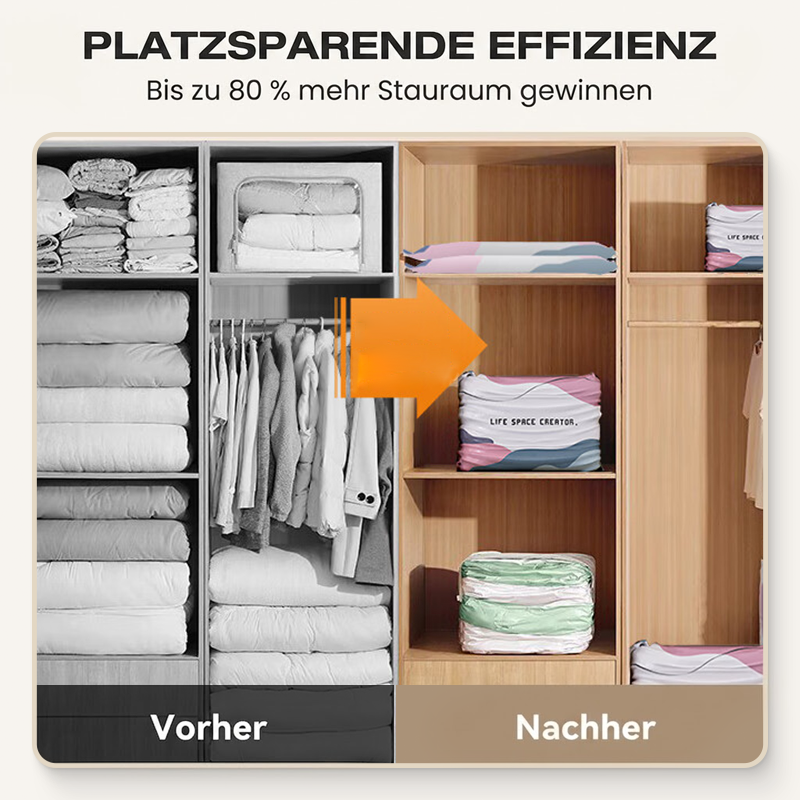 🧳💨 50 % RABATT! Vakuum-Aufbewahrungsbeutel ohne Pumpe – Einfach zusammendrücken und verschließen, ganz ohne Pumpe. Spart bis zu 80 % Platz und hält Kleidung trocken sowie staubfrei. Perfekt für voluminöse Bettwäsche und saisonale Kleidung. 🛏️🗄️