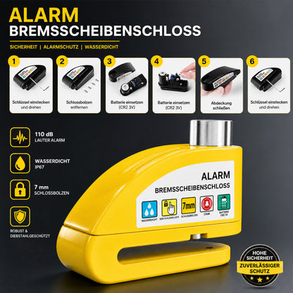 🔒 Scheibenbremsschloss für Motorräder/Fahrräder mit Alarmfunktion | Sofortige Sicherheit, wirksame Abschreckung 🚨