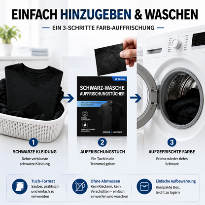 1 kaufen 1 GRATIS dazu🫧Schwarz-Wäsche Auffrischungstücher🖤Verblasste schwarze Kleidung wieder wie neu aussehen lassen