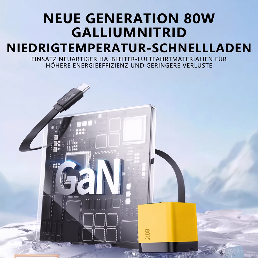 3-in-1-GaN-Ladegerät, 80 W MAX skalierbares Schnelllademodul mit Typ-C-Kabel und 2 USB-Anschlüssen