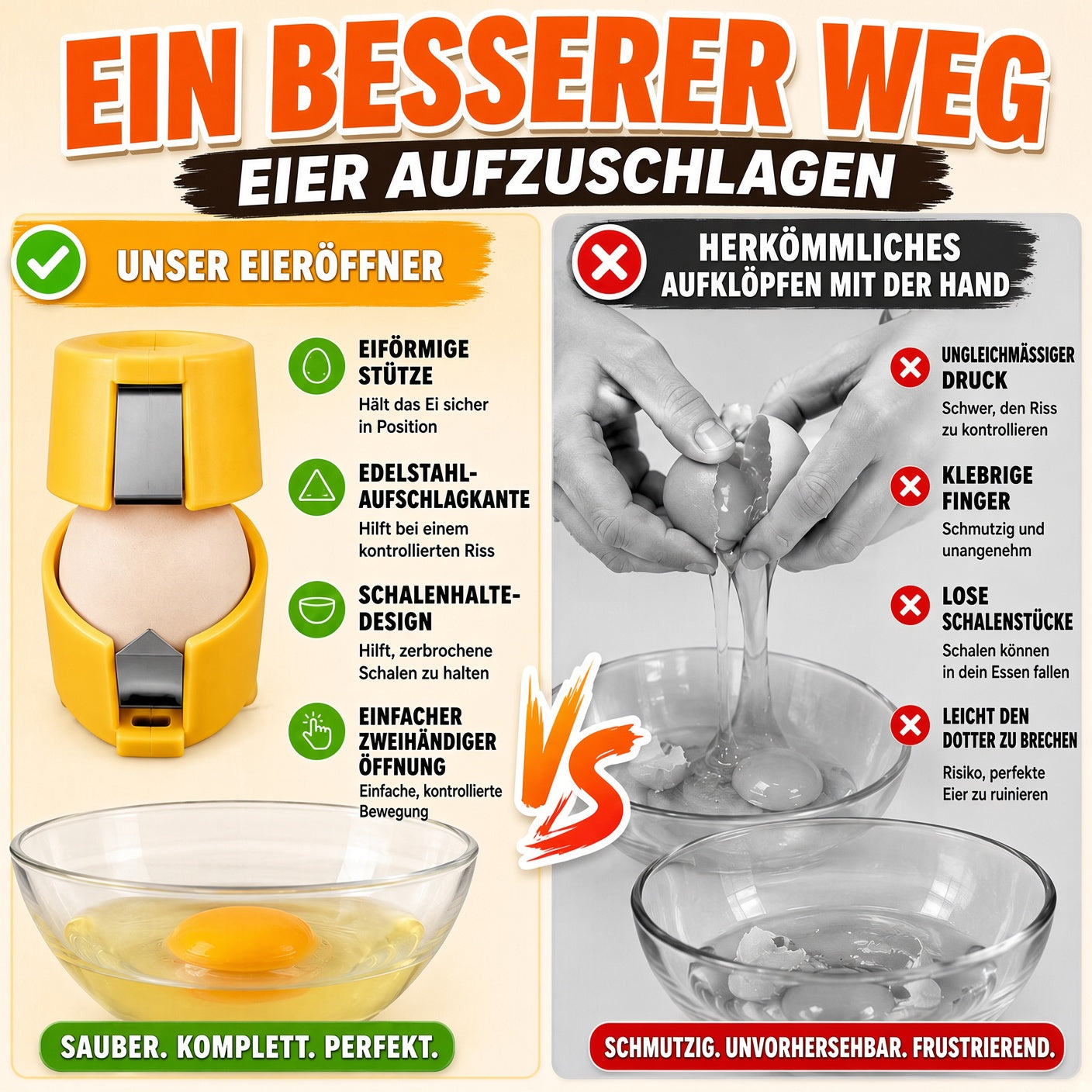🥚🍳 Nur für kurze Zeit 😮‍💨 1 kaufen, 1 GRATIS! 🍳 Schneller Eieröffner – Hunderte Eier schneller und sauberer öffnen 🔥