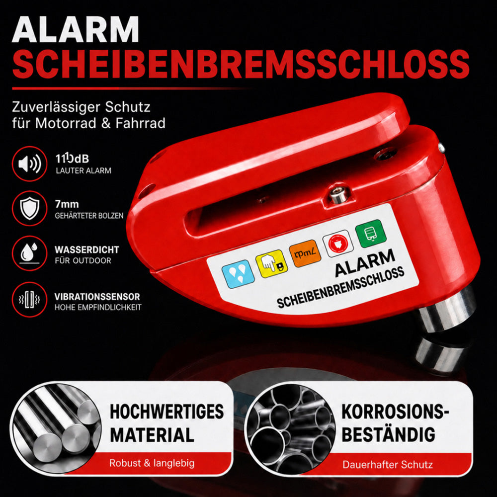 🔒 Scheibenbremsschloss für Motorräder/Fahrräder mit Alarmfunktion | Sofortige Sicherheit, wirksame Abschreckung 🚨