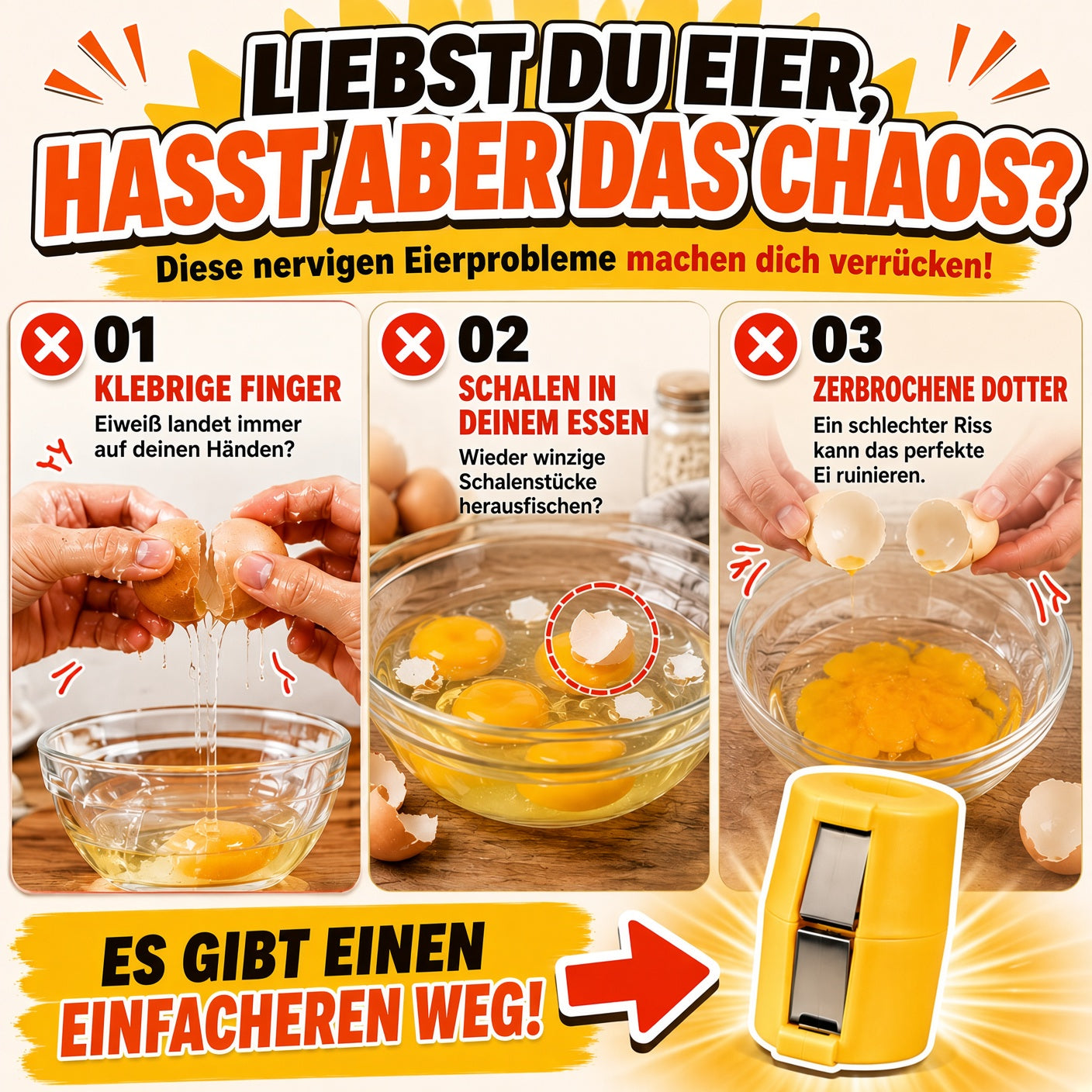 🥚🍳 Nur für kurze Zeit 😮‍💨 1 kaufen, 1 GRATIS! 🍳 Schneller Eieröffner – Hunderte Eier schneller und sauberer öffnen 🔥