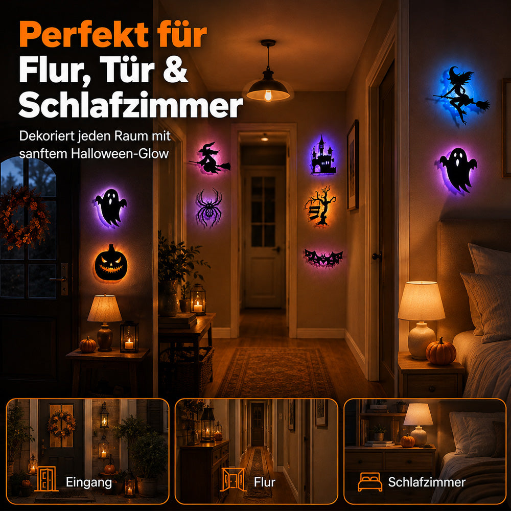 🎃 Leuchtende Halloween LED-Deko👻Für Wände, Türen, Taschen, Kostüme, Hüte, Deko-Zweige & mehr.
