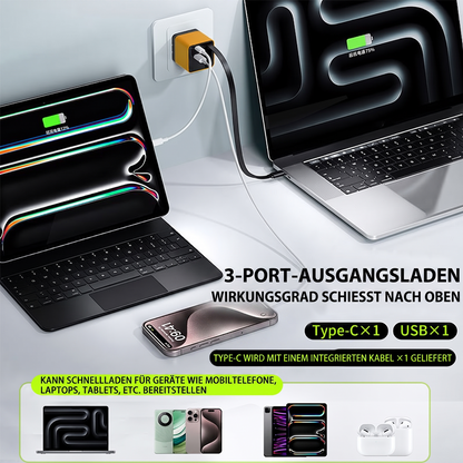3-in-1-GaN-Ladegerät, 80 W MAX skalierbares Schnelllademodul mit Typ-C-Kabel und 2 USB-Anschlüssen