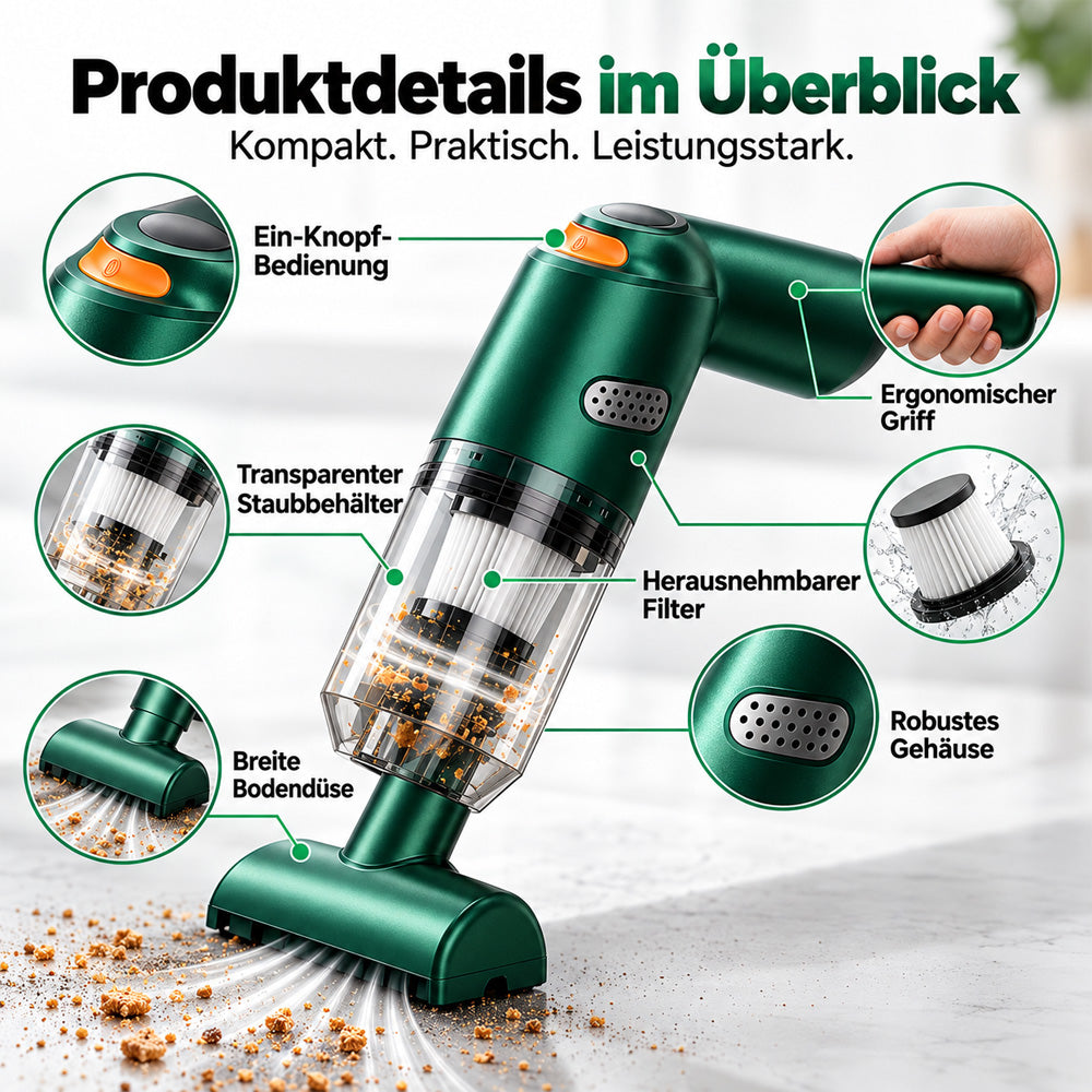 ⏰ Neu verbesserter kabelloser Autostaubsauger – 10.000 Pa Saugkraft & 4.000-mAh-Akku 🚗